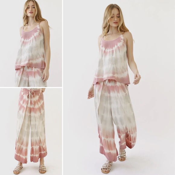 Mystree Pants - 176. NEW Item Tie Dye Cami & Wrap Pants Set Mauve Pink & Stone NEW